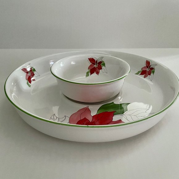 Vintage Christmas Holiday (2 Piece) Chip & Dip Set Poinsettia by BLOCK,Goertzen - Picture 1 of 9